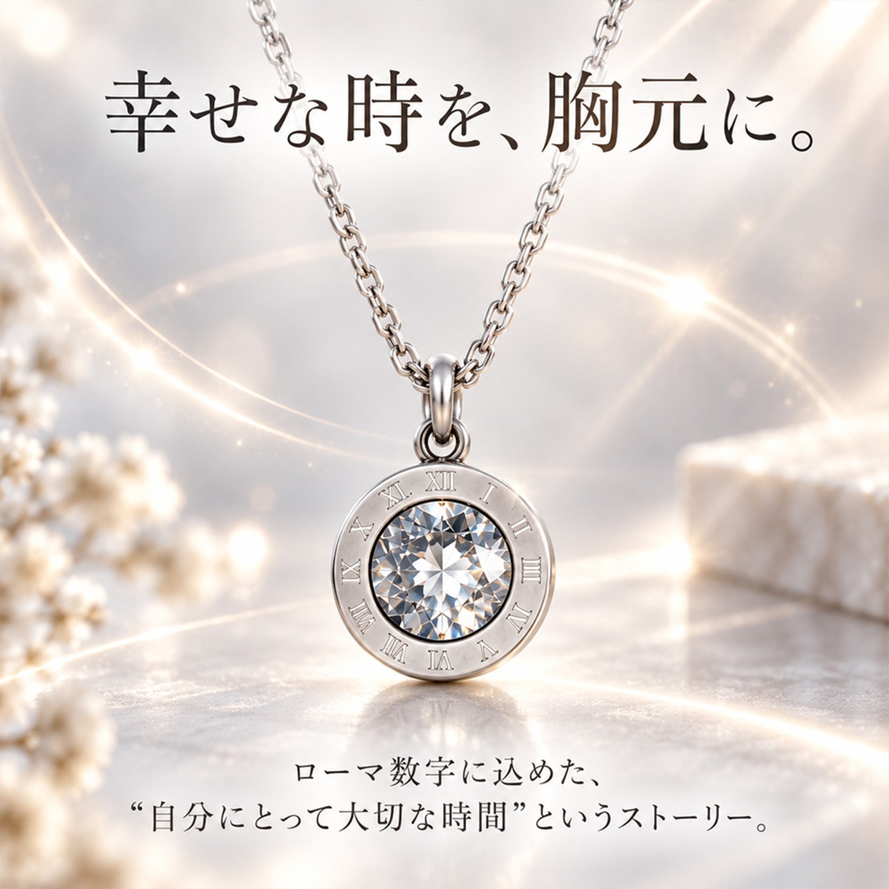 ストーンローマナンバーネックレス
