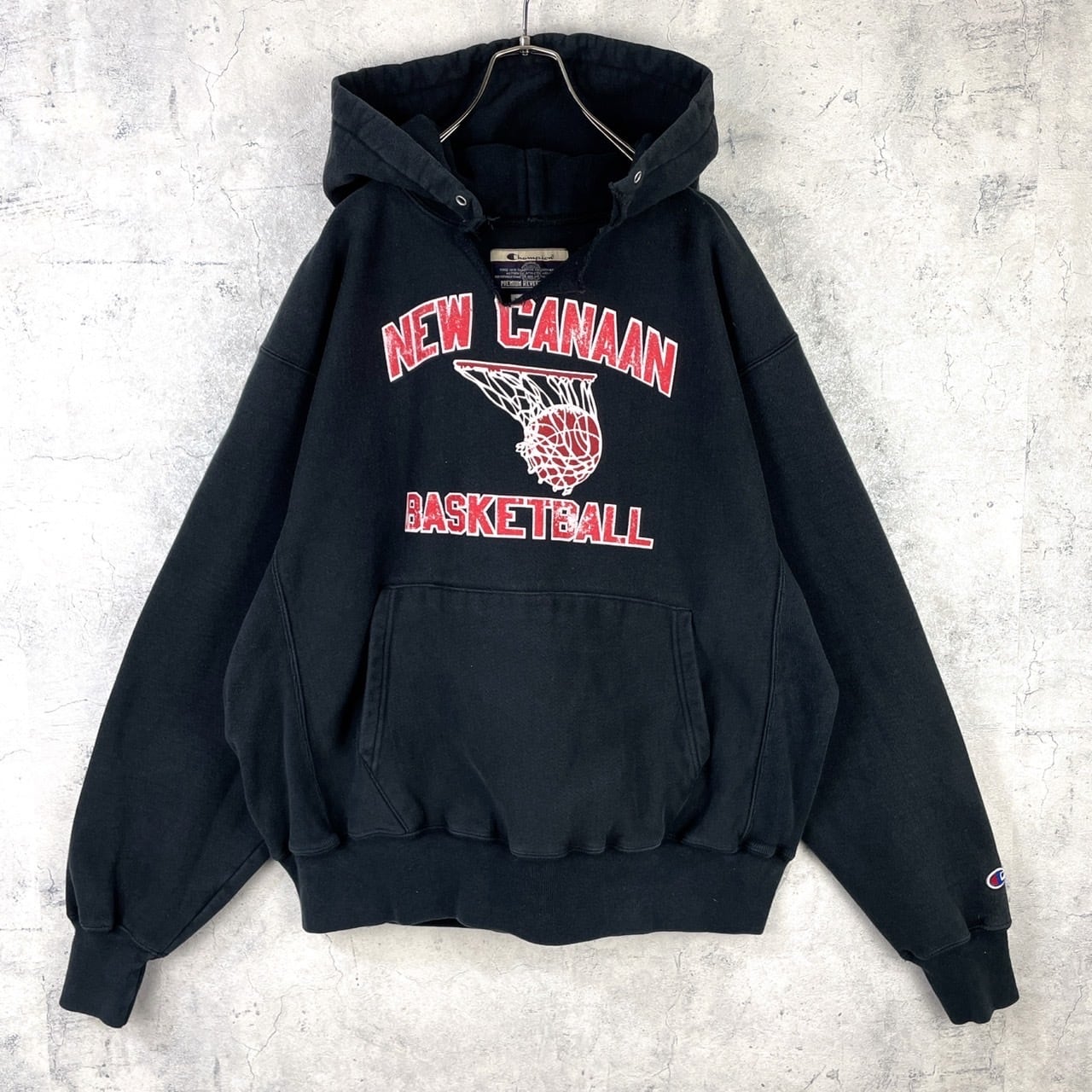 チャンピオン パーカー リバースウィーブ バスケプリント カットオフ