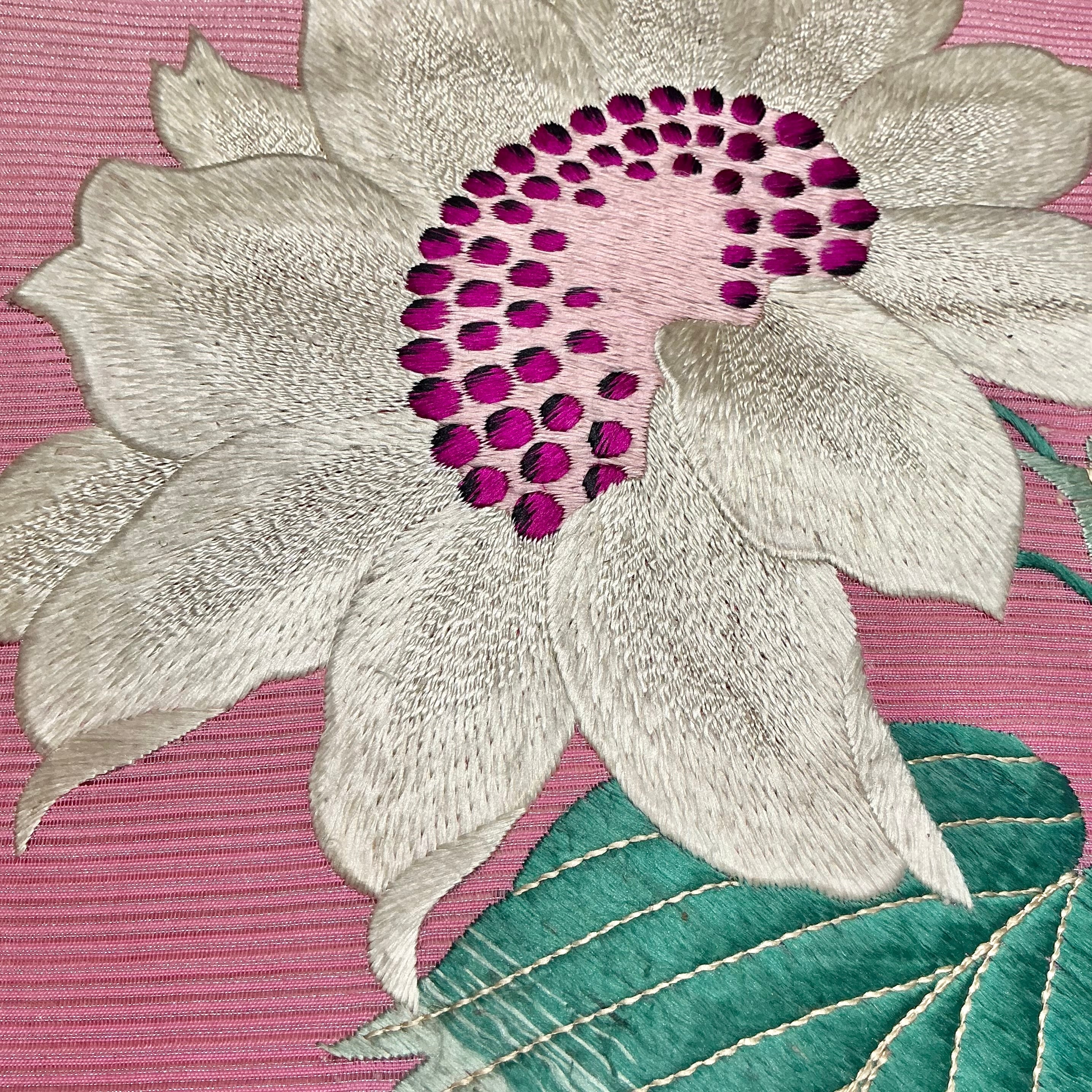 romantic summer＊夏帯 絽 ひまわり 向日葵 花 大柄 ピンク 刺繍