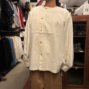 France type Farmer's shirt　フランスタイプ　ファーマーズシャツ　リネン　ロングスリーブ　ホワイト　シロ　白　ファッション　ユニセックス　軍物　フランス軍　ミリタリー