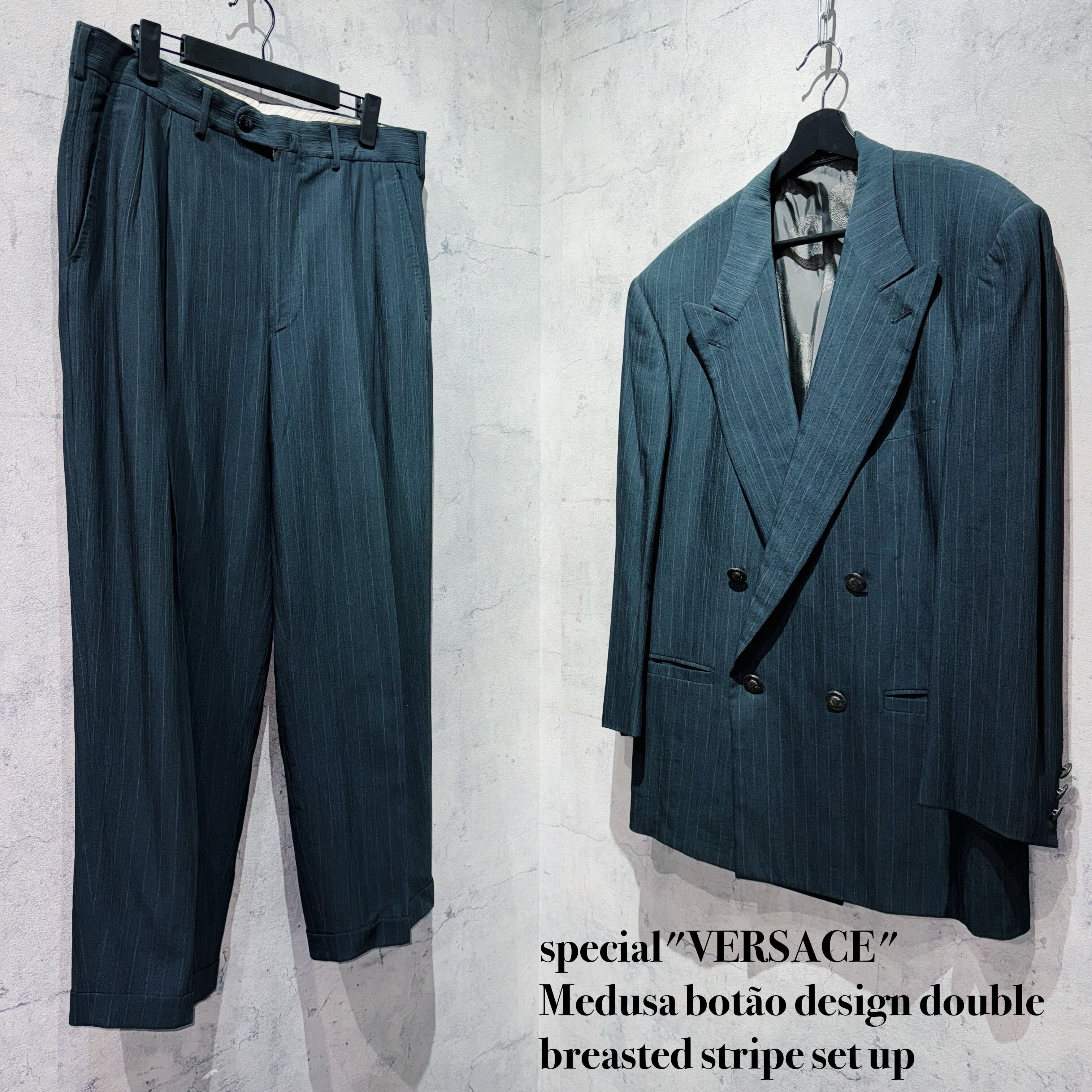 special"VERSACE"Medusa botão design double breasted stripe set up