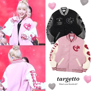 ★LE SSERAFIM ウンチェ 着用!!【targetto】STRIPLE HEART VARSITY JACKET_2color