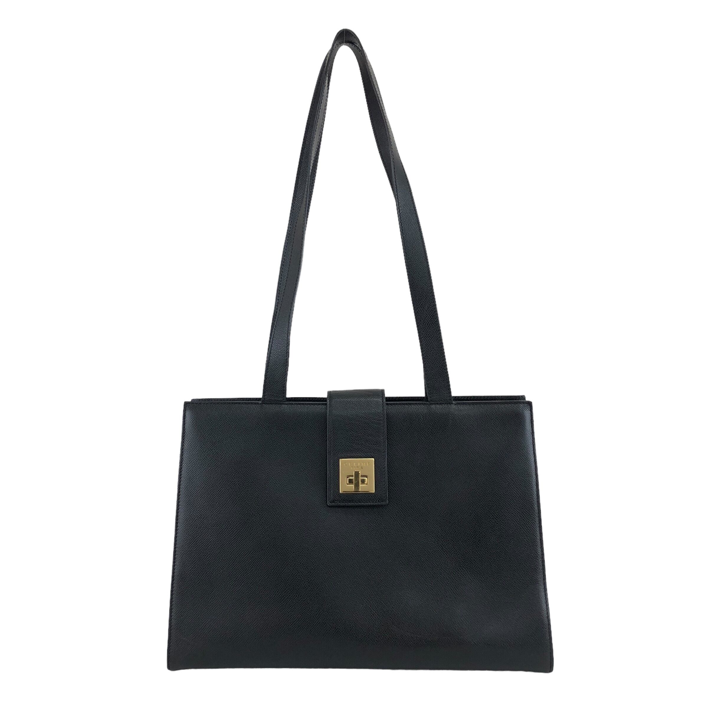 CELINE セリーヌ A4可 トートバッグ ハンドバッグ クロコ型押し 革 FAVOLOSO ダイヤモンド / CELINE セリーヌ ブラック クロコ型