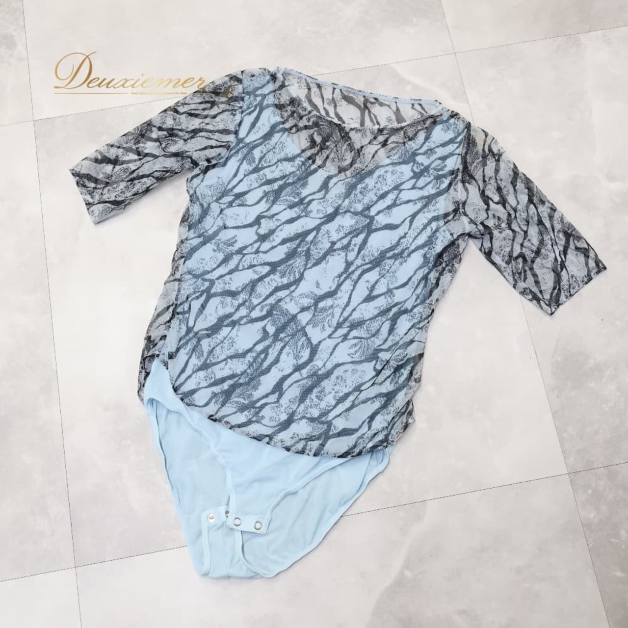 社交ダンス 衣装 トップス レオタード ブルー系 チャコット Chacott 練習 レッスン 伸縮 ストレッチ 柄 模様 水色 青 黒 華やか 日本製 ダンス衣装 バレエ イベント ステージ おしゃれ 落ち着いた色 ブラック系 グレイ系