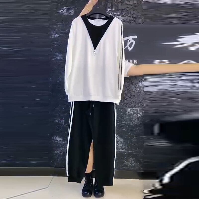 スウェットシャツツーピーススーツ2020秋新作プラスサイズレディースファットmmマイクロファットウェアで薄くてウエスタンスタイルのレディースパンツ ミックスインファッション74729761656