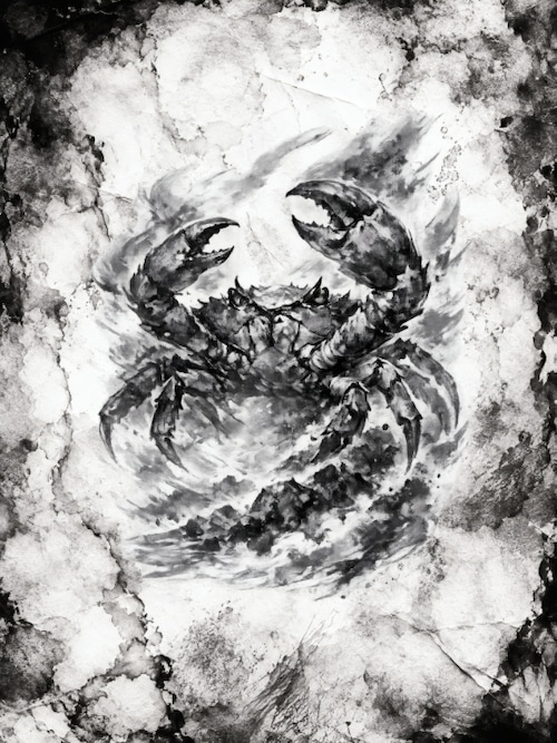 かに座 かにモチーフ【デジタルダウンロード】水墨画アート|5400×7200px・600dpi・約50MB 高解像度PNG|Cancer Crab featured Digital Download Ink Wash Digital Art