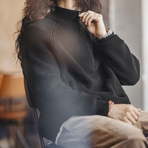 Half-Zip Solid Color Knitted Sweater / ハーフジップ ソリッド カラー ニット セーター