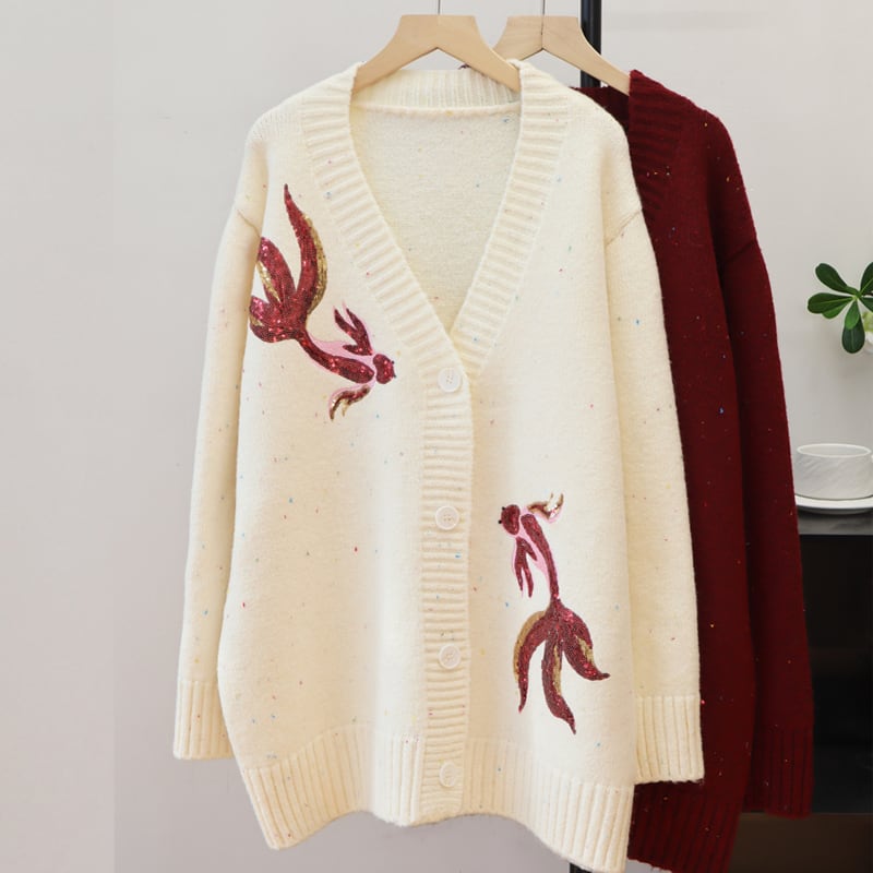 【outer】スパンコール付きニットカーディガン Q7913