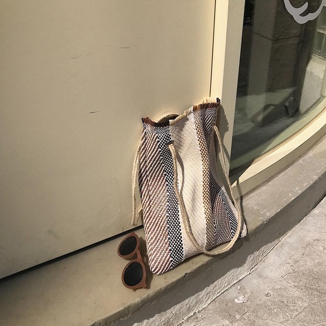 ストライプ綿麻BAG
