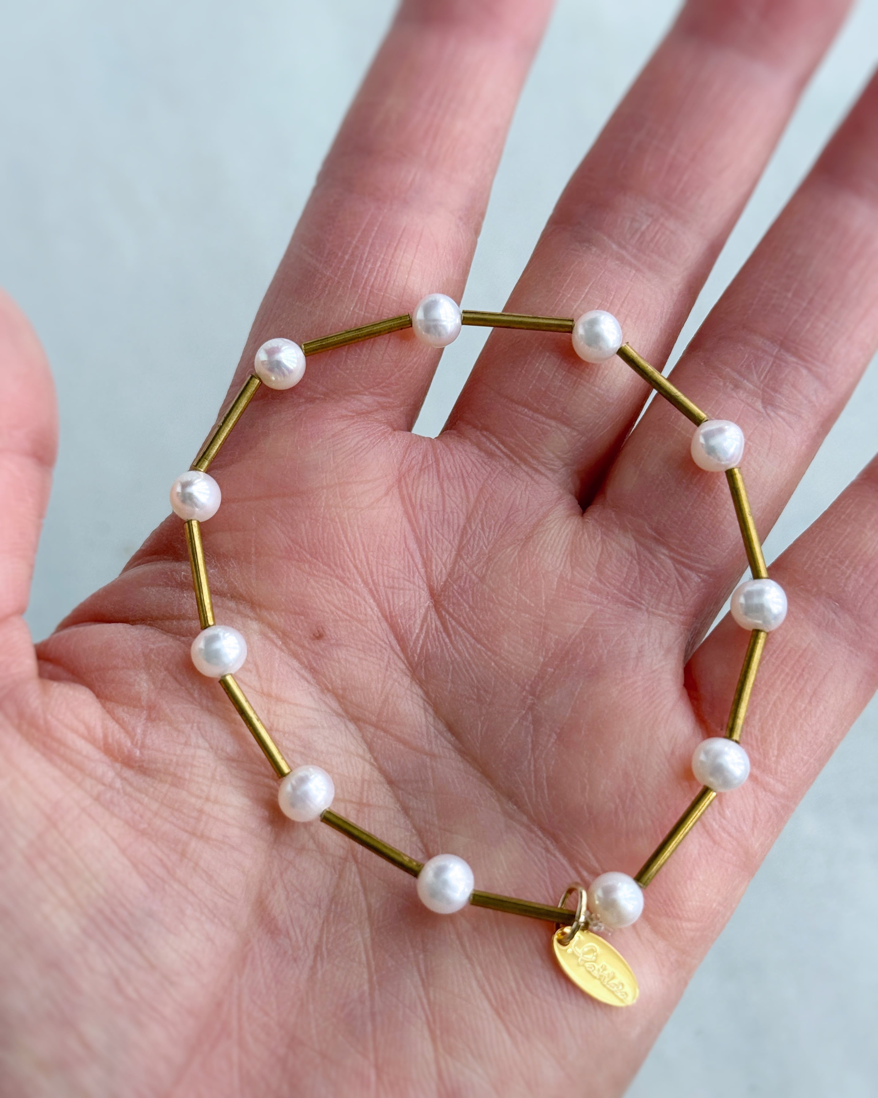 【再販】Tube & stone bracelet(淡水パールG)