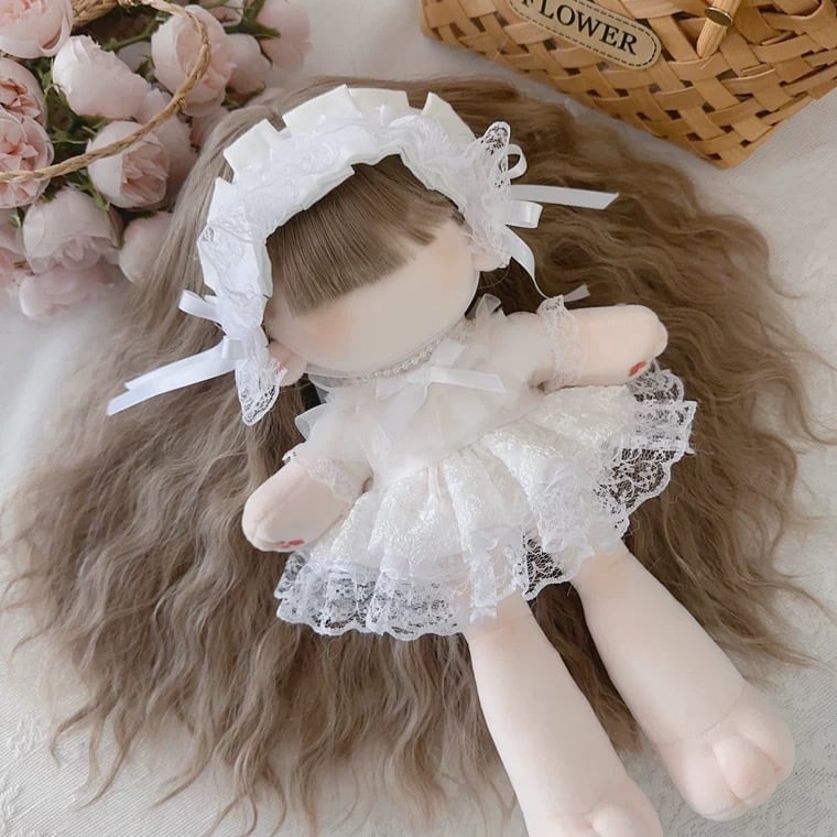 20cmぬい服】レースたっぷりホワイトドレスコーデ 20cm着せ替え