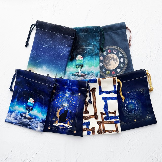 星と月と天体柄のミニ巾着袋