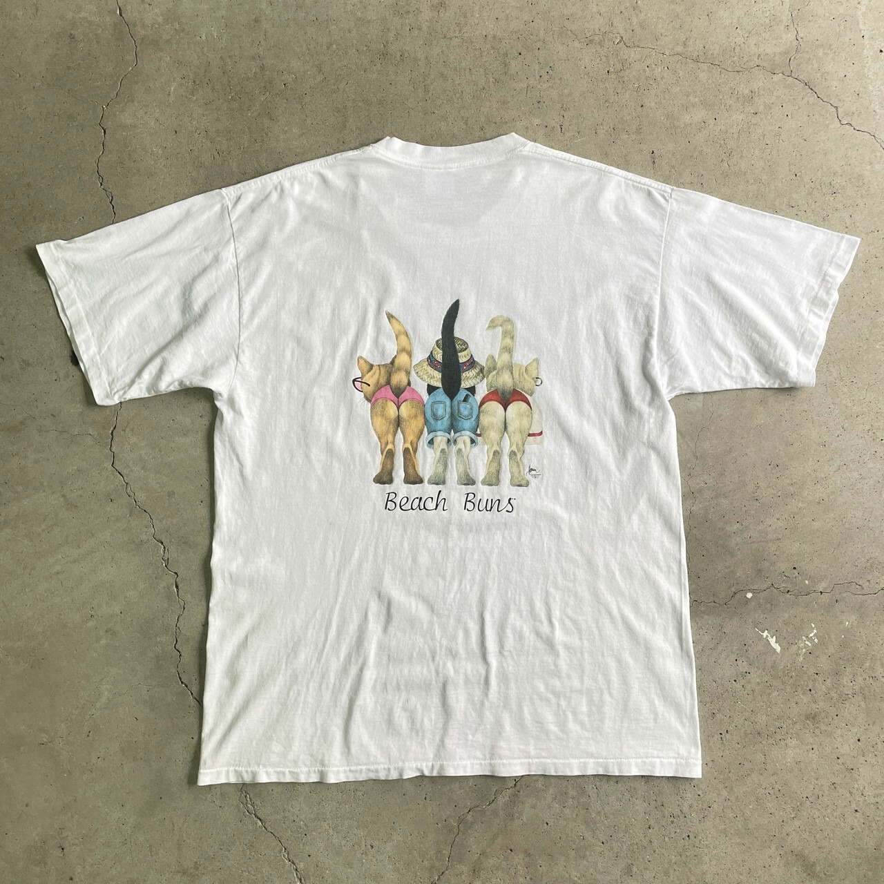 90年代 ボブ ハリソン アート アニマル 猫 両面プリントTシャツ メンズ 