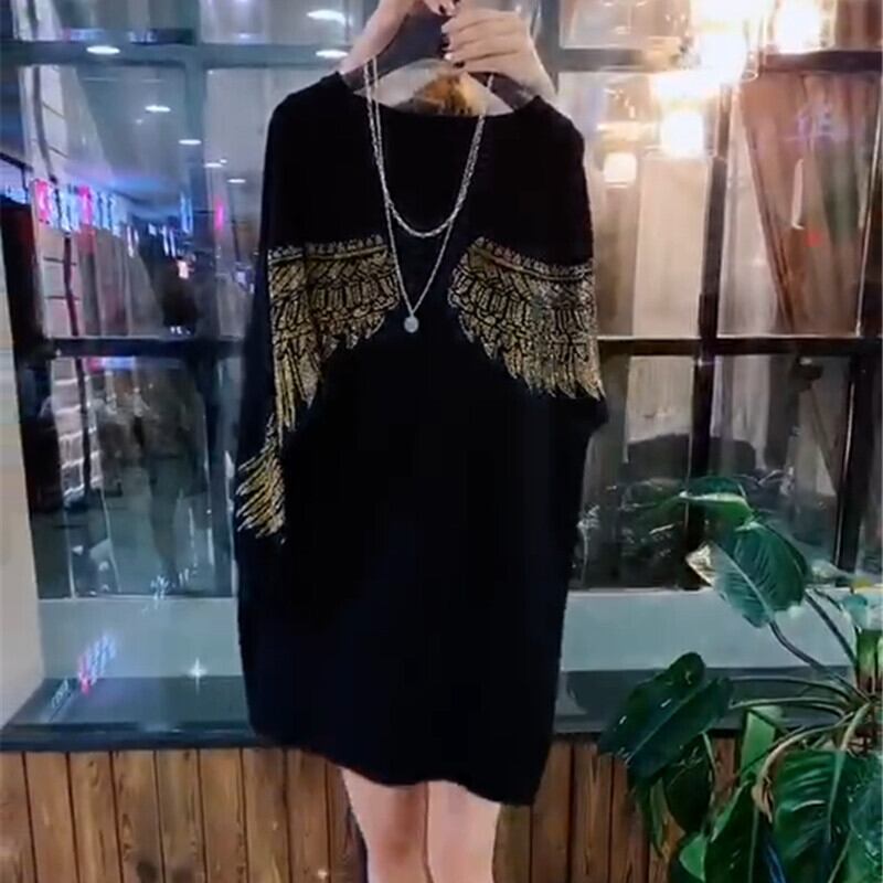 プラスサイズの女性の秋のカバー腹明るいダイヤモンドドレス脂肪姉妹気質は薄かった、ファッションセータースカート、年齢減少脂肪MM潮 ミックスインファッション46340611905