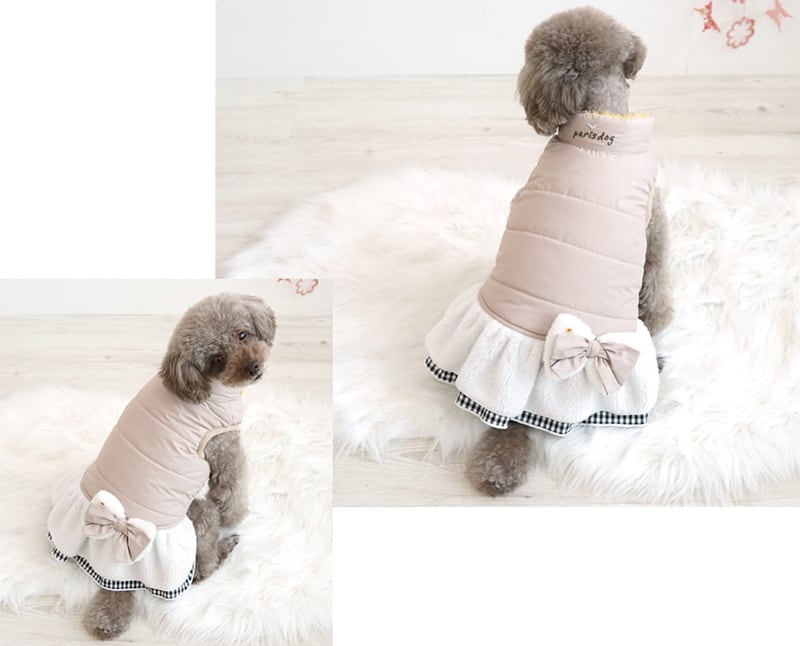 【SALE】リボンダウンワンピース S ~ XL  /  犬服 暖かい ワンピース ダウン ドッグウェア アウター ペット洋服 犬 服 outer17