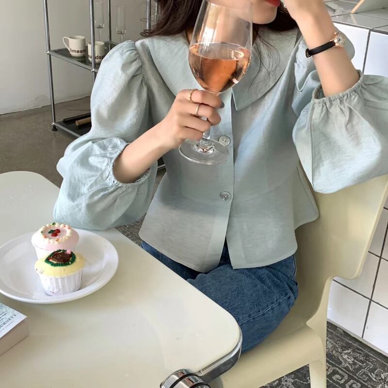 トップス カラーボタンスリーブシャツ スプリングレディース 春物 ビッグFスモールZ韓国2833862637