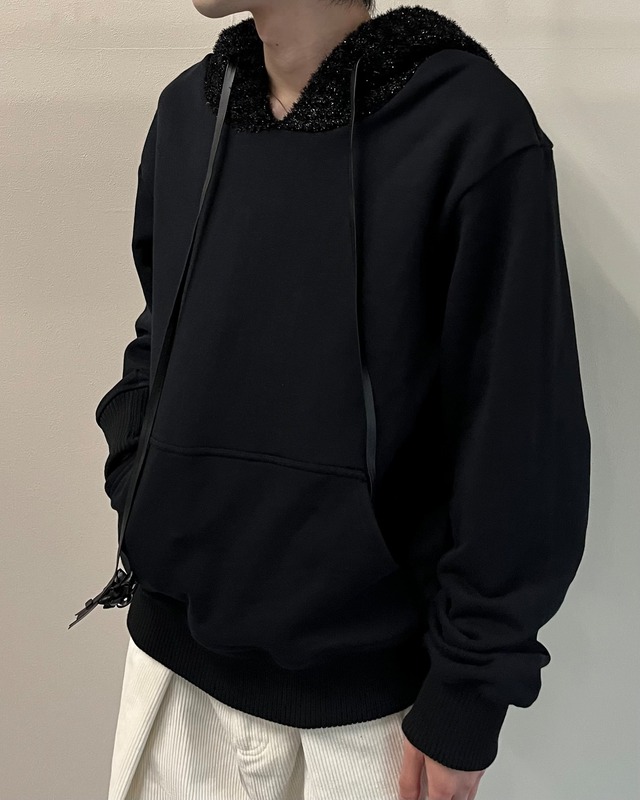 【26/AW Oscar Ouyang】Black/Black knit sparkly sleeping hat hoodie