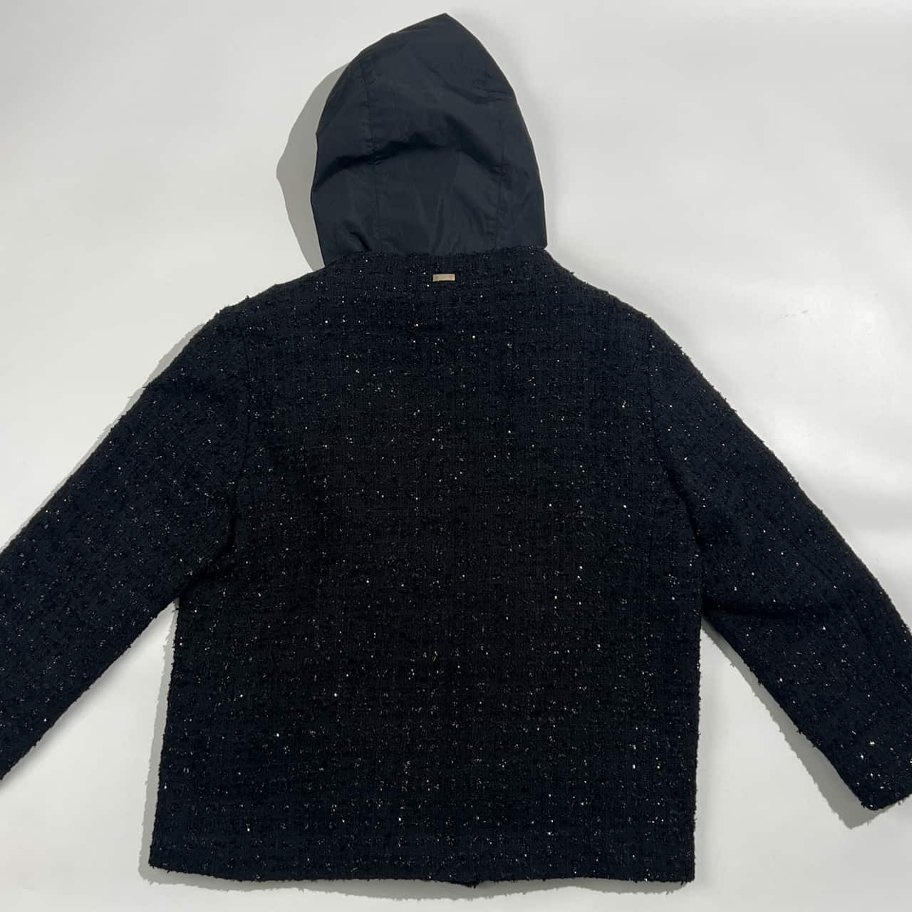 イタリア製 HERNO ヘルノ ツイード 切替 フーディー ジャケット 42/ブラック系 レディース ラグジュアリー