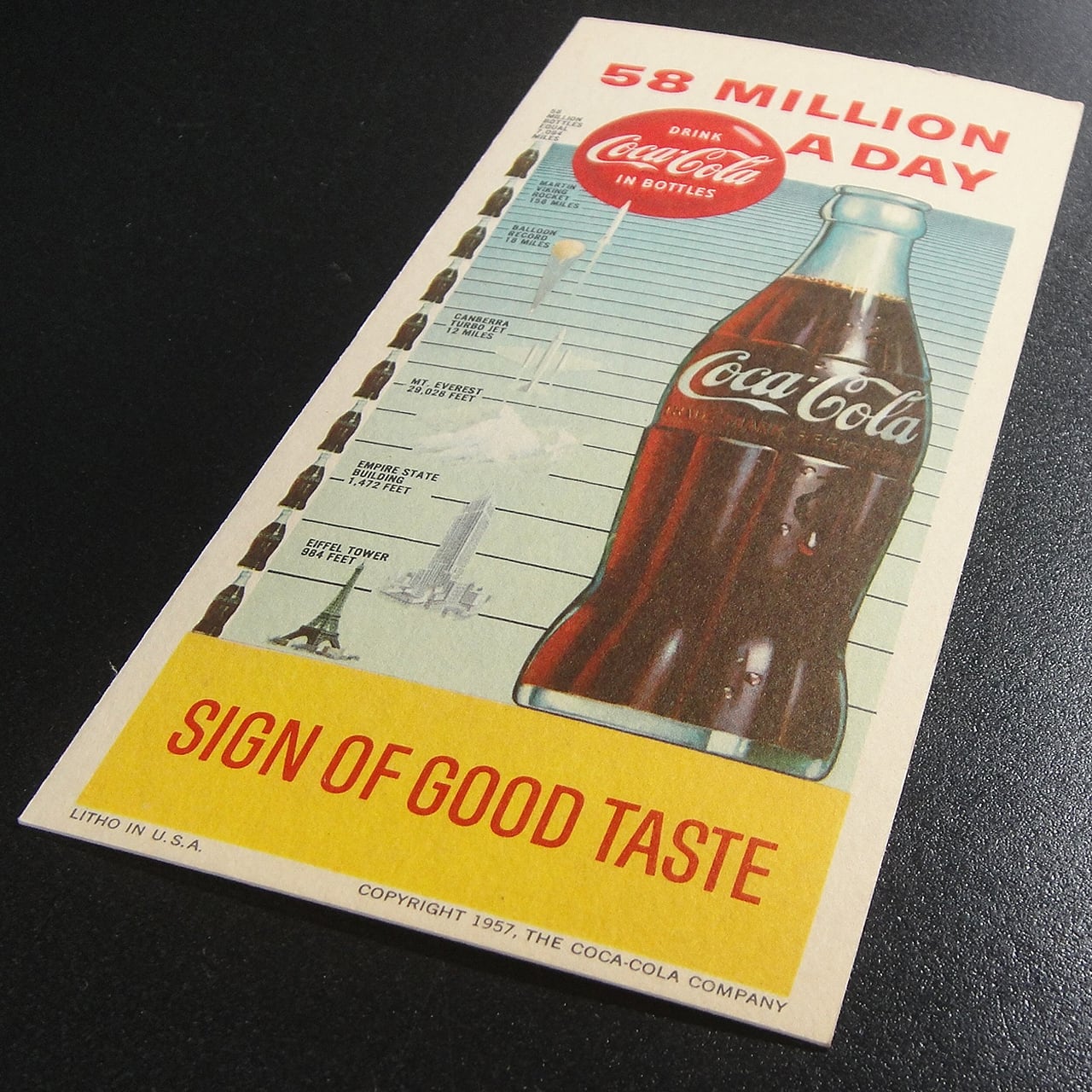 ５０'ｓアメリカ製コカ・コーラボトル広告カード デッドストック１枚