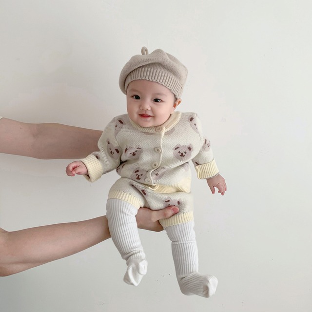 【即納】くまちゃん柄ロンパース＆カーディガン2セット