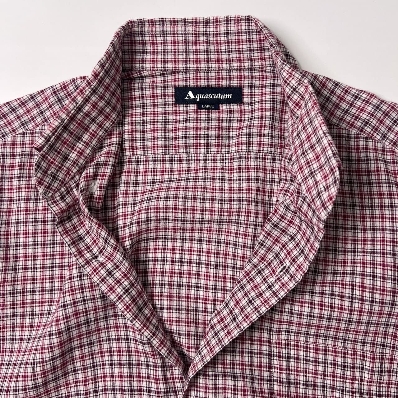 Aquascutum アクアスキュータム リネン&コットン BD 半袖シャツ L/レッド 系