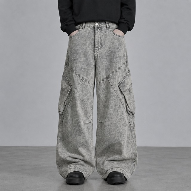 Loose cargo denim pants 0012