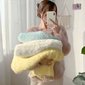 シャギーニット トップス 長袖 レディース 秋冬 韓国 ふわふわ 大人 かわいい きれいめ おしゃれ ゆったり ニット 体型カバー Vネック モヘア調 起毛 大人可愛い 大人女子