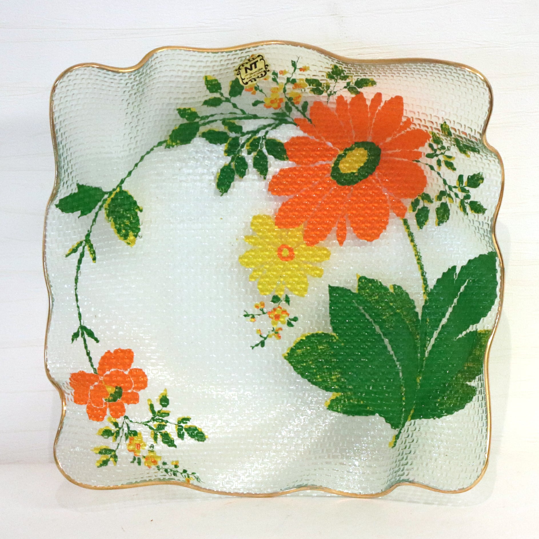 ガラス大皿・盛皿・角皿・花柄・カラフル・食器・No.200815-028・梱包