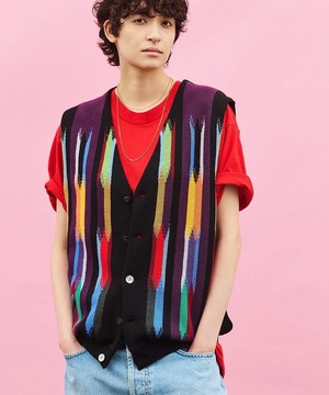 SEVEN BY SEVEN / 800-6260089 KNIT VEST - Ortega Pattern - (BLACK)