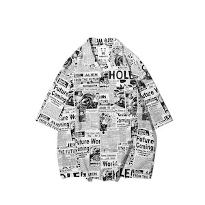 SALE 送料無料【HIPANDA ハイパンダ】メンズ シャツ MEN'S NEWSPAPER ALL OVER PRINT SHORT SLEEVED SHIRT / GRAY