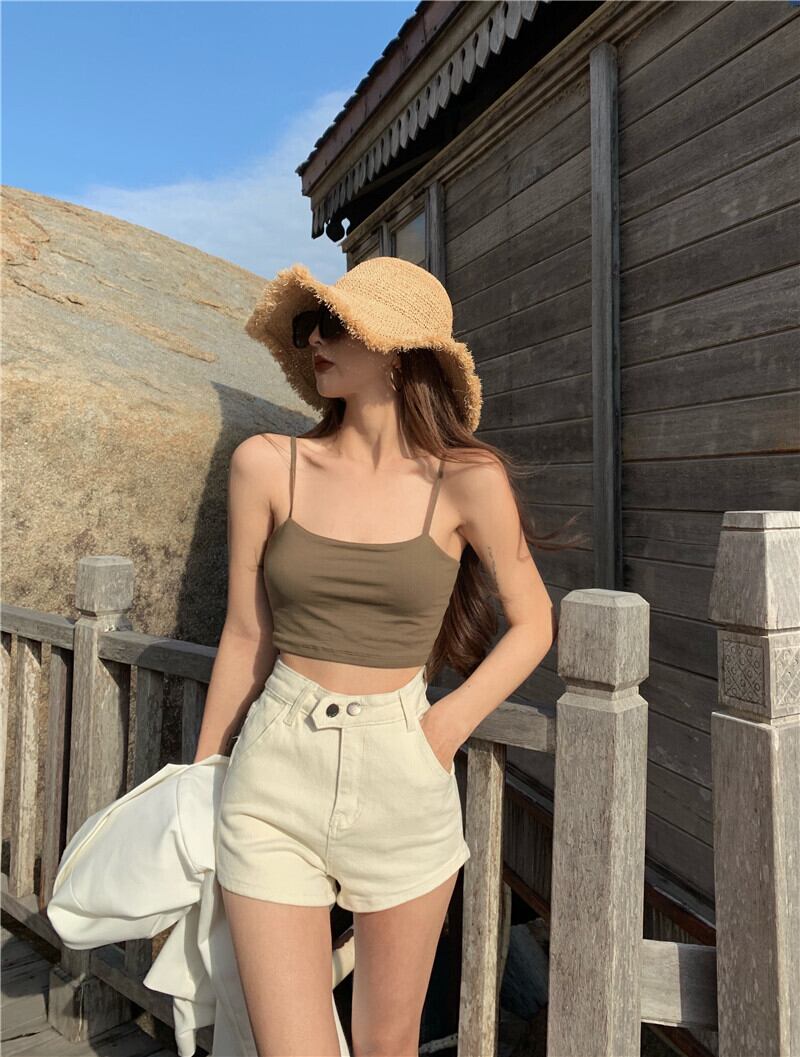 ジーンズ サマー薄手パンツ ホワイトAラインショーツ ハイウェストウェスト 夏物 ブルマー ヨーロピアン ブラックストロベリース7534297962