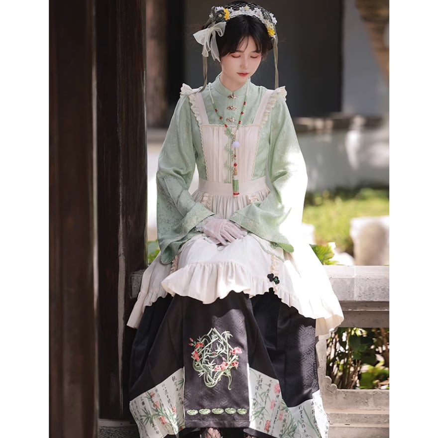 ゴスロリ系 華ロリ チャイナ風 フェイクツーピース 刺繍 ワンピース 病み可愛い 大人ゴシック ゴスロリ通販 With U 華ロリ チャイナ風 フェイクツーピース 刺繍