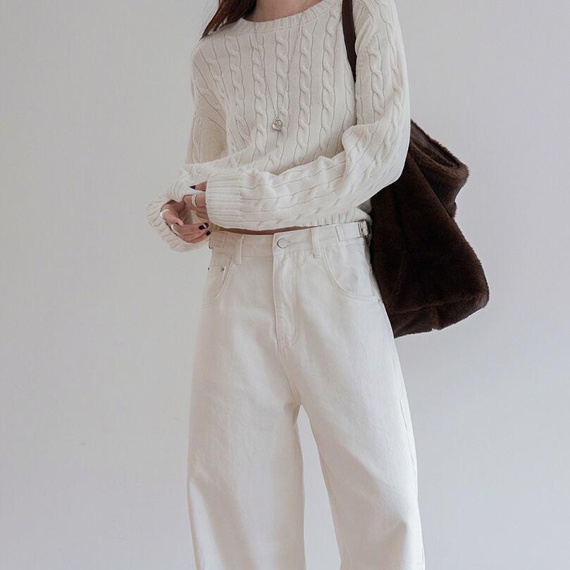 長袖 クロップド丈 ケーブル編み ニット 3color ATO0162