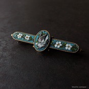 イタリアアンティーク マイクロモザイク 鳩と小花 バーブローチ