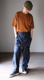 ASEEDONCLOUD/アシードンクラウド Knit collarless polo / ニットカラーレスポロ　brown #201801