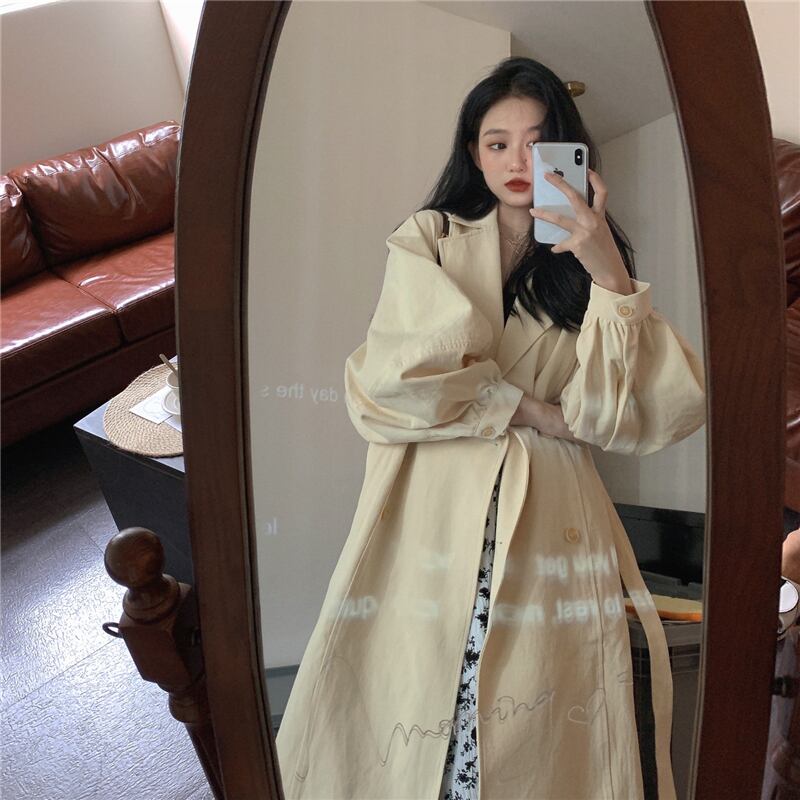 パフスリーブミドル丈気質コートレディース2020年秋新作ワイルドルーズスモールウインドブレーカージャケット ブラックストロベリース71674149498