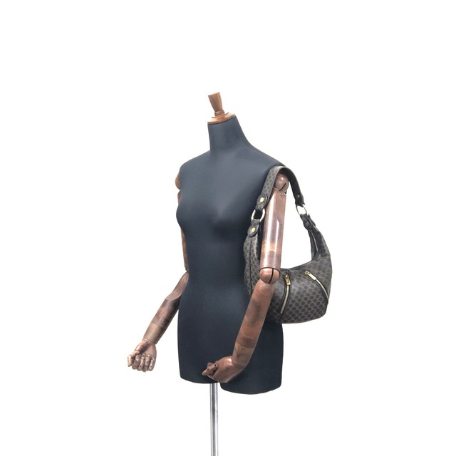 CELINE　セリーヌ　マカダム　フロントジップ　PVC×レザー　ホーボー　ショルダーバッグ　ブラック　vintage　ヴィンテージ　オールドセリーヌ　5hcxy3