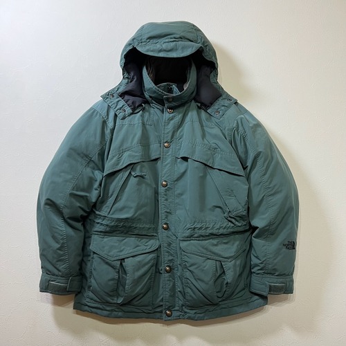 90s THE NORTH FACE　ダブルジップ　フード取り外し　グースダウンジャケット　ノースフェイス　グリーン　M 古着