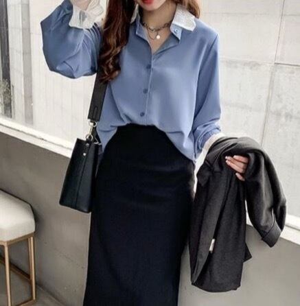 トップス デート シャツ ブラウス 白シャツ 白トップス ミディアム丈