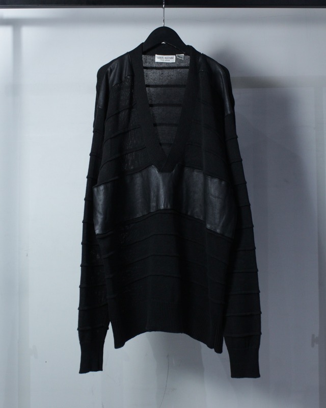 【Caka BLACK】80’s “LORIS AZZARO” Leather Switching Vintage V Neck Knit