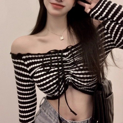 4色／ドロストクロップドメッシュトップス ・12493