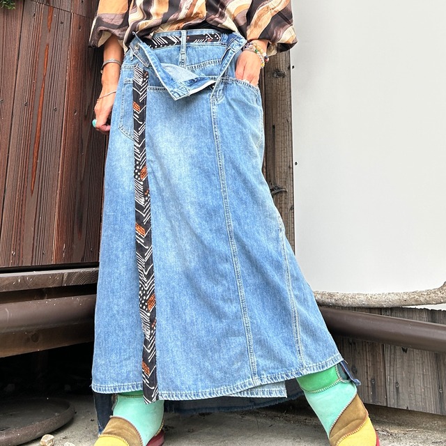 リメイクデニム巻きスカート