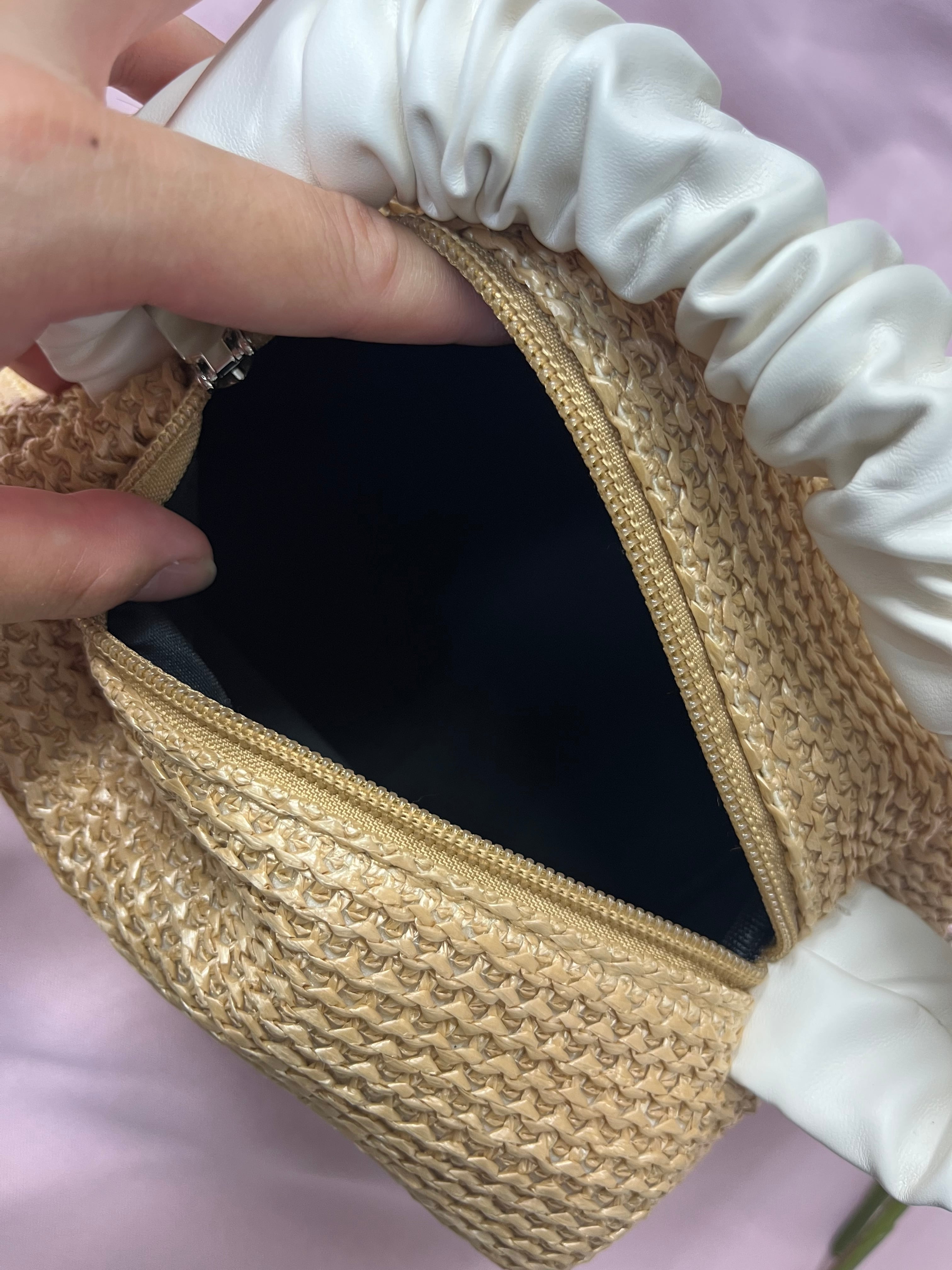 【LAST3】leather handle straw bag