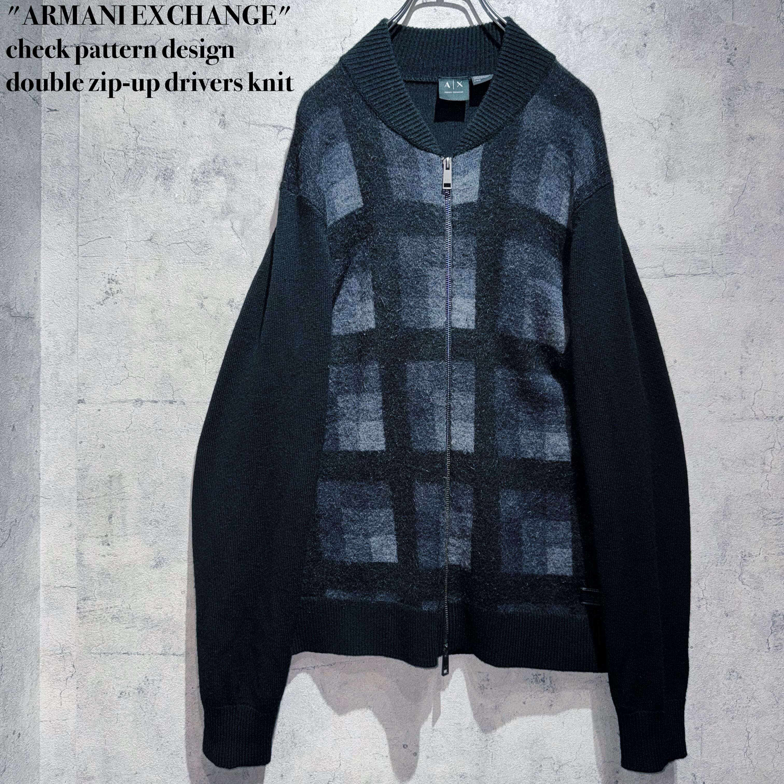 "ARMANI EXCHANGE"check pattern design double zip-up drivers knit