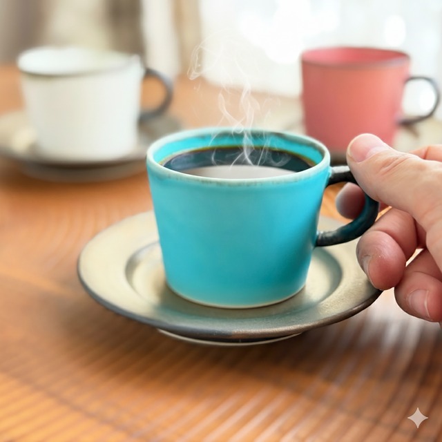 【波佐見焼 長十郎窯】驚くほどの軽さと、マットな艶めき。デミタスより大きく日常使いに最適な120cc(8分目)大人のカップ&ソーサー No.1ターコイズ No.2ホワイト No.3ピンク