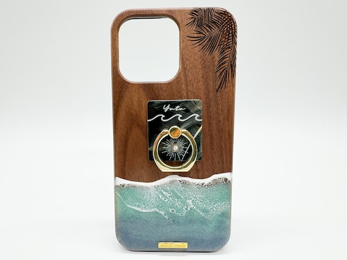 Beach side/wood×resin smoky blue wave case(walnut)