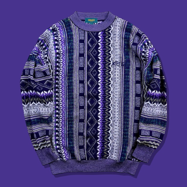 90s KENZO GOLF 3D Patterned Wool Knit Sweater