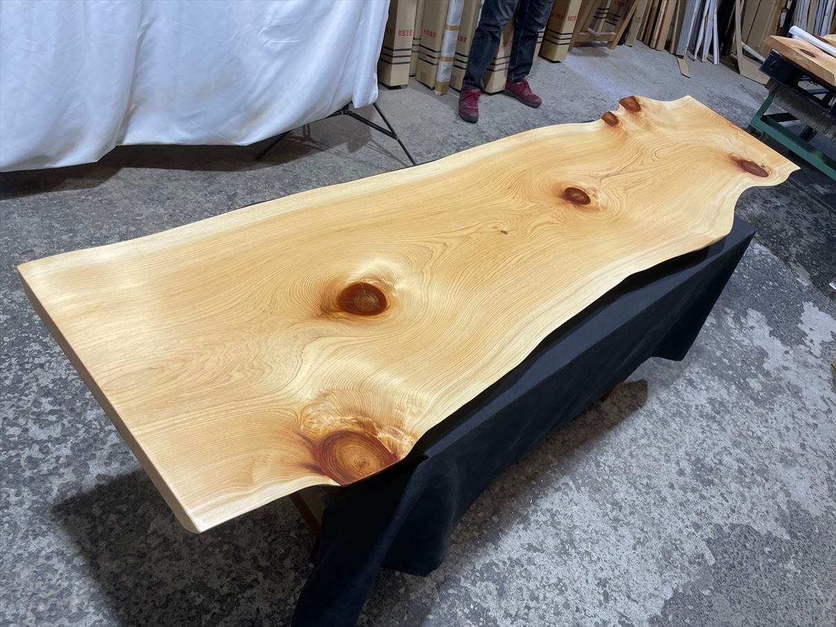 机 テーブル カウンター 幅120cm 天板ヒノキの集成材 桧3961 一枚板無垢 乾燥材 2120x350-440-410x40mm ヒノキ 檜