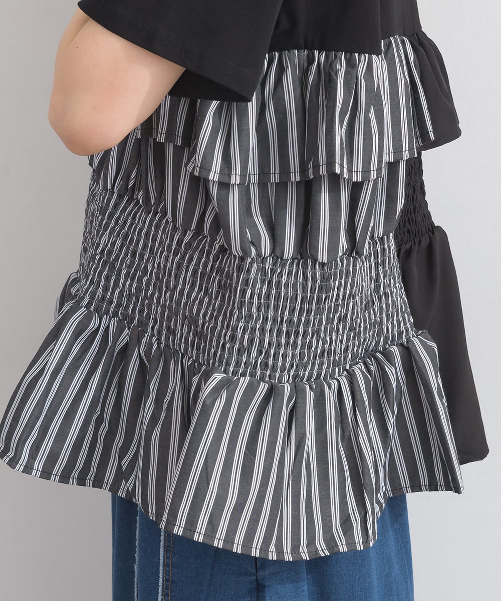D262168 異素材切替フリルペプラムプルオーバー / Mixed Fabric Frill