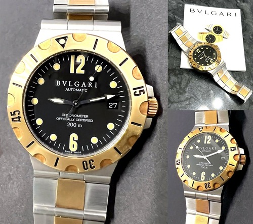 BVLGARI　ブルガリ　ディアゴノ　スクーバ　DIAGONO SCUBA BLACK K18YG/SS SD38SG AUTO  CHRONOMETER  38mm　K18 YG　ベルト　クロノメーター　ブラック　自動巻き　時計　メンズ　純正